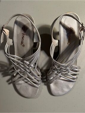 Annie Silver Woven Strappy Wedge Sandals
